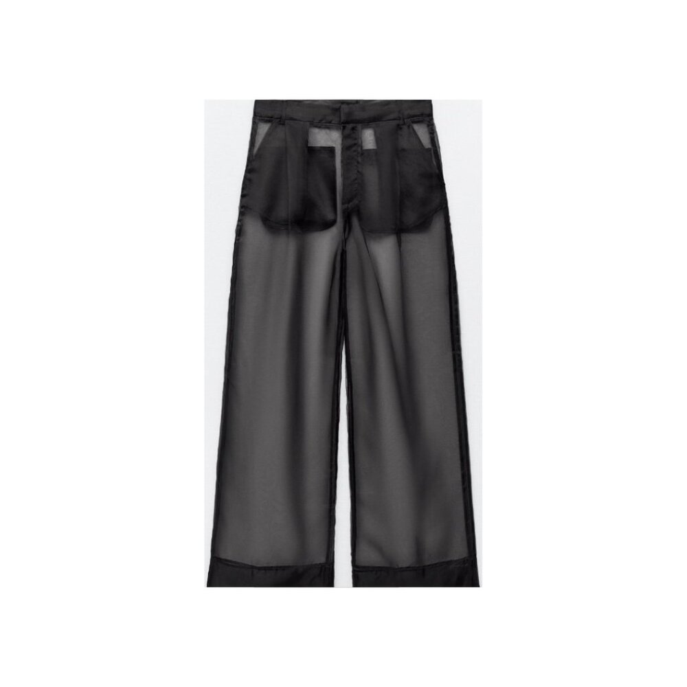 ZARA PANT | ZARA OVERSIZED ORGANZA PANTS IN BLACK | COLOR: BLACK | SIZE: M